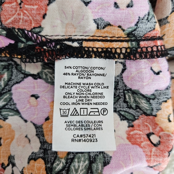 Ann Taylor LOFT Shirt Floral Puff Short Sleeve Tie V Neck Peasant Top Small - Picture 7 of 8